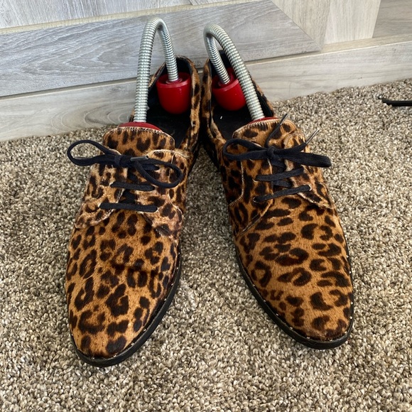 Freda Salvador Leopard D'Orsay Oxford Loafers Brown, Size 6.5, Anthropologie - Picture 1 of 13